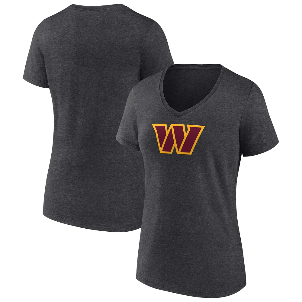 Women's Charcoal Washington Commanders Primary Team Logo V-Neck T-Shirt