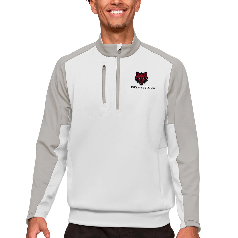 Men's Antigua White/Silver Arkansas State Red Wolves Team Quarter-Zip Pullover Top