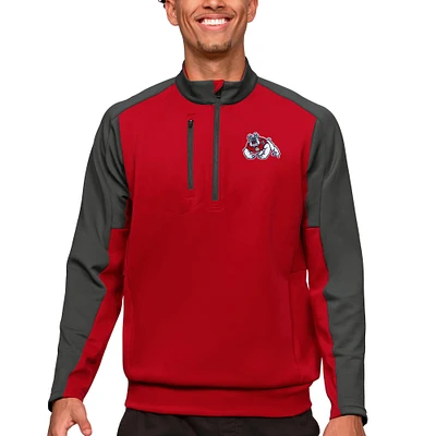 Men's Antigua Red/Charcoal Fresno State Bulldogs Team Quarter-Zip Pullover Top