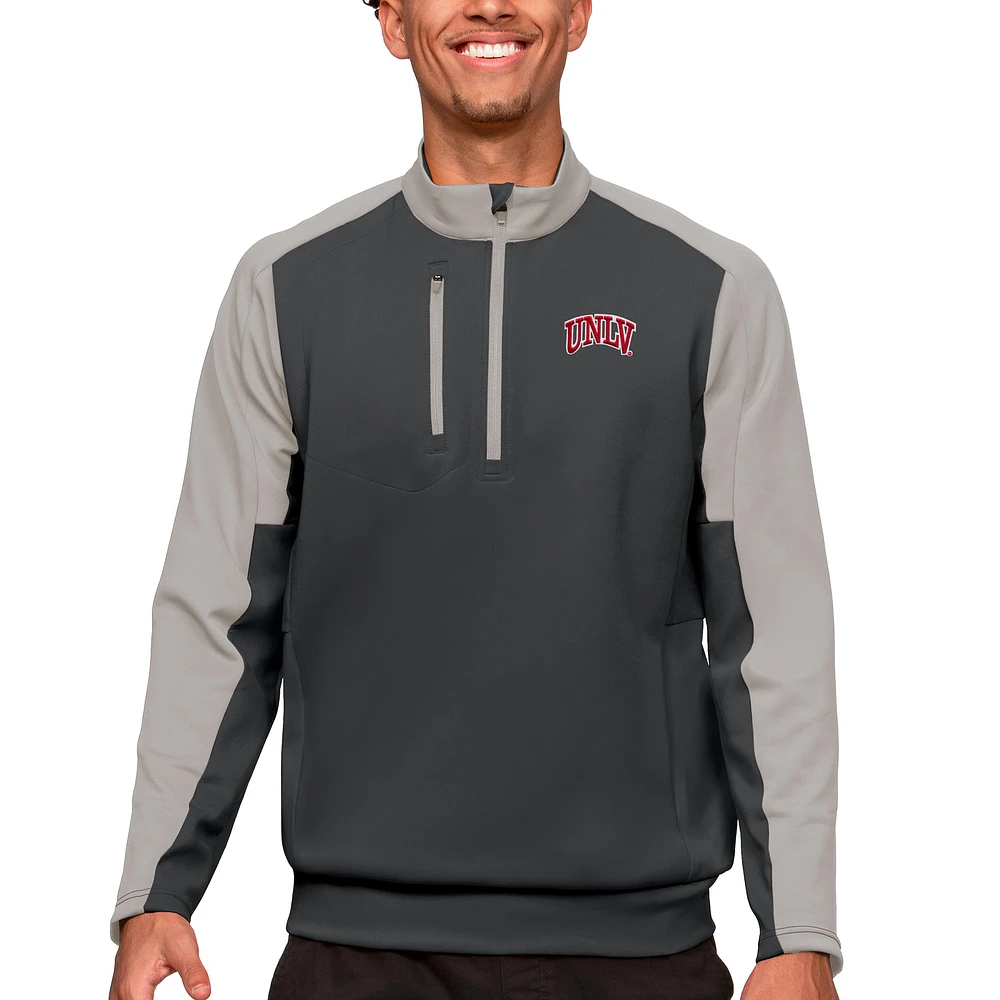 Men's Antigua Charcoal/Silver UNLV Rebels Team Quarter-Zip Pullover Top