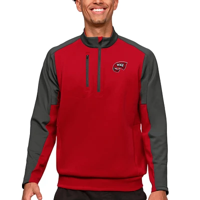 Men's Antigua Red/Charcoal Western Kentucky Hilltoppers Team Quarter-Zip Pullover Top