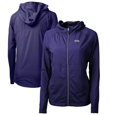 Women's Cutter & Buck Purple TCU Horned Frogs Adapt Eco Knit Full-Zip Hoodie