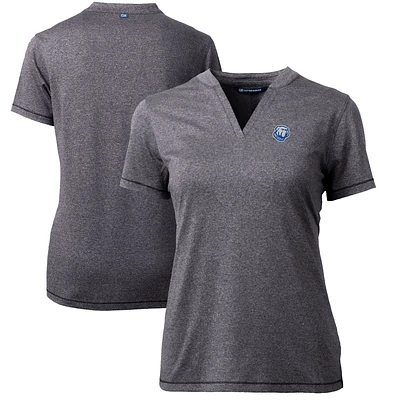 Women's Cutter & Buck Heather Charcoal Citadel Bulldogs Forge Blade V-Neck Top