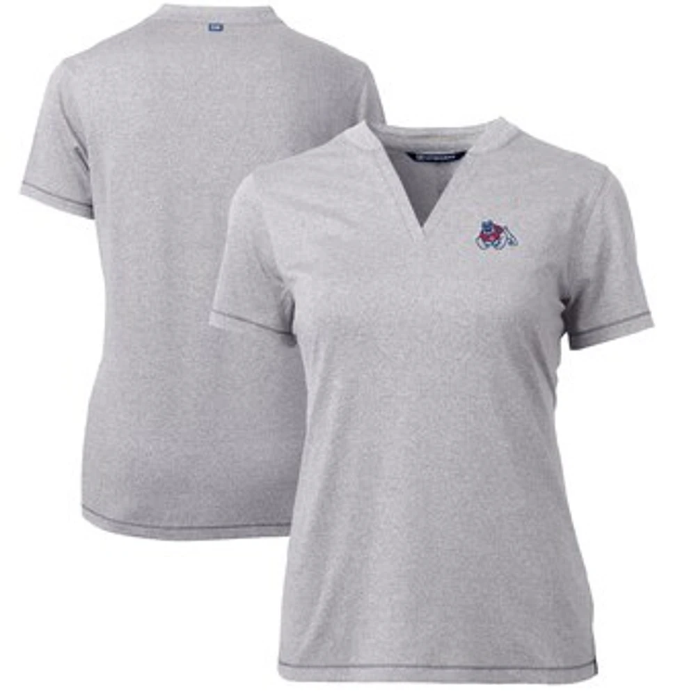 Women's Cutter & Buck Heather Gray Fresno State Bulldogs Forge Blade V-Neck Top