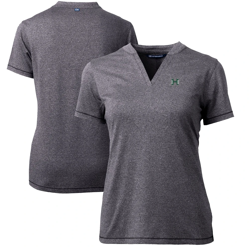 Women's Cutter & Buck Heather Charcoal Hawaii Warriors Forge Blade V-Neck Top