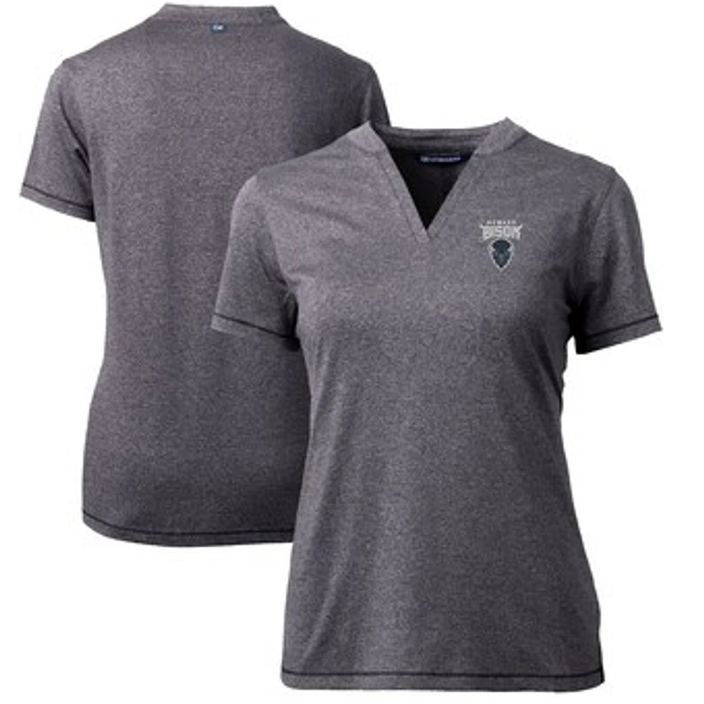 Women's Cutter & Buck Heather Charcoal Howard Bison Forge Blade V-Neck Top