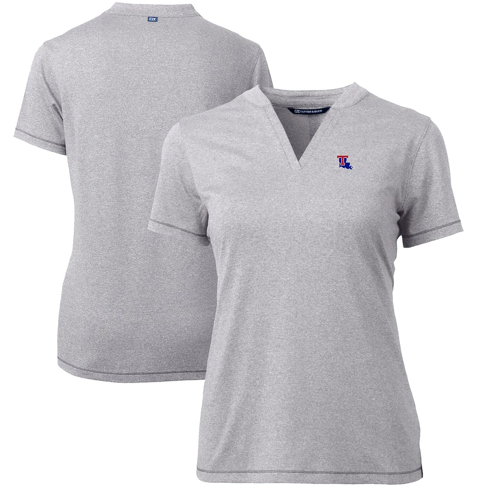 Women's Cutter & Buck Heather Gray Louisiana Tech Bulldogs Forge Blade V-Neck Top