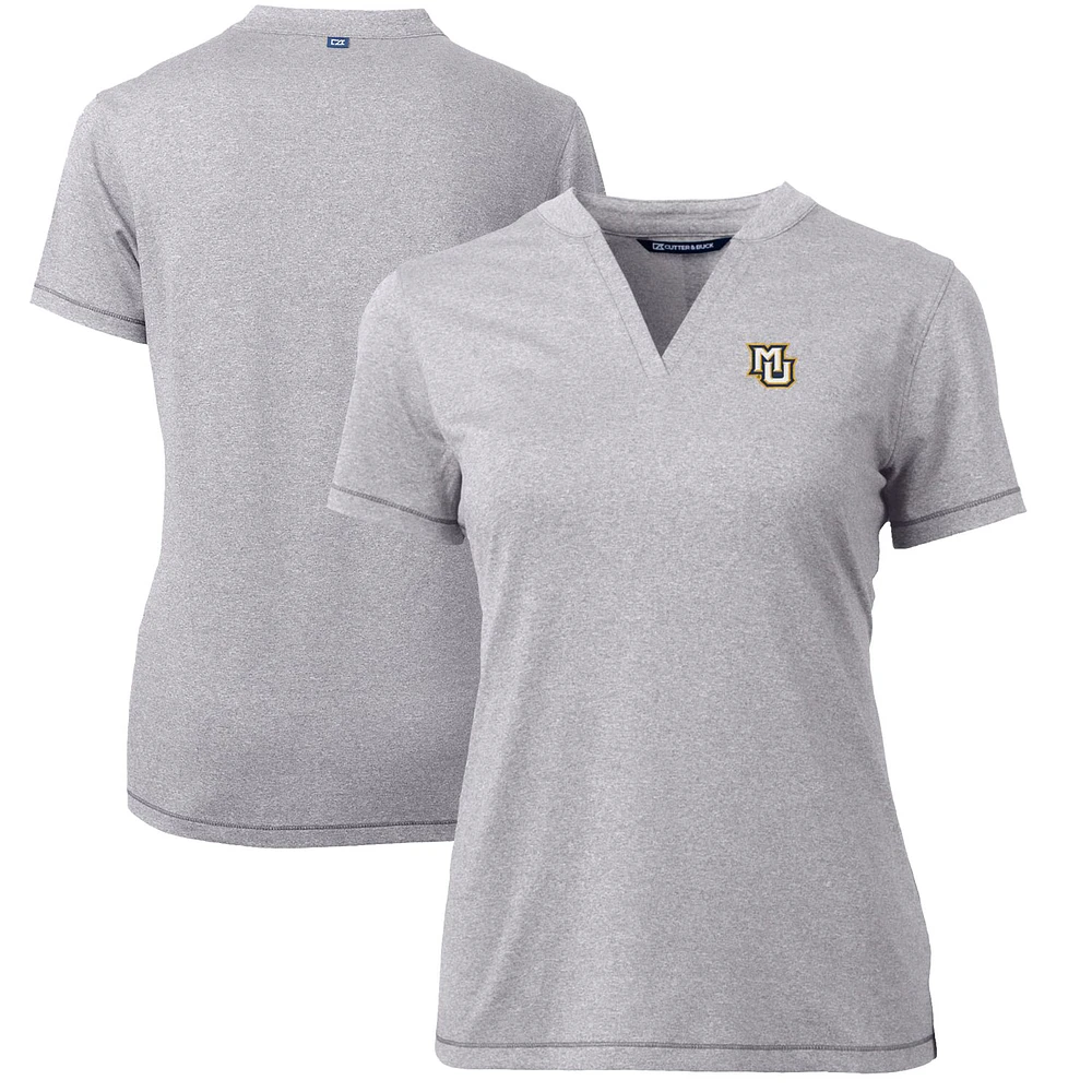 Women's Cutter & Buck Heather Gray Marquette Golden Eagles Forge Blade V-Neck Top