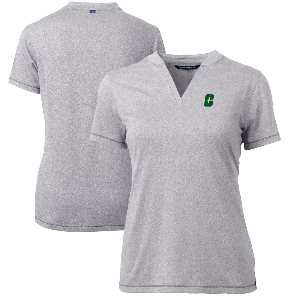 Women's Cutter & Buck Heather Gray Charlotte 49ers Forge Blade V-Neck Top