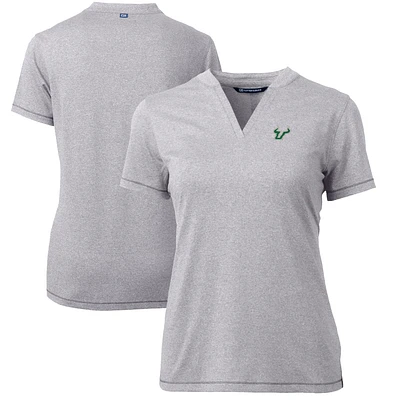 Women's Cutter & Buck Heather Gray South Florida Bulls Forge Blade V-Neck Top