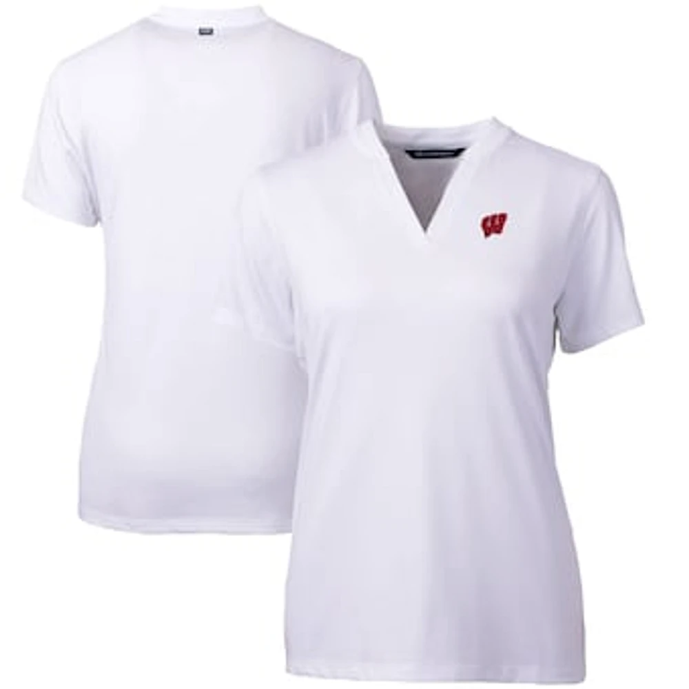 Women's Cutter & Buck White Wisconsin Badgers Forge Blade V-Neck Top