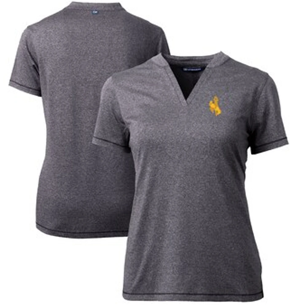 Women's Cutter & Buck Heather Charcoal Wyoming Cowboys Forge Blade V-Neck Top