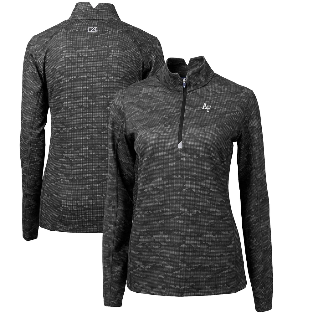 Women's Cutter & Buck Black Air Force Falcons Traverse Camo Quarter-Zip Pullover Top