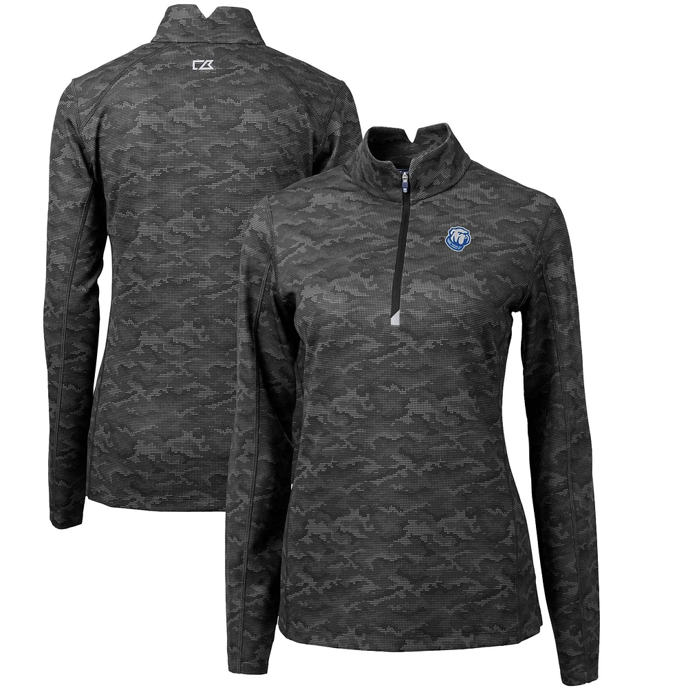 Women's Cutter & Buck Black Citadel Bulldogs Traverse Camo Quarter-Zip Pullover Top