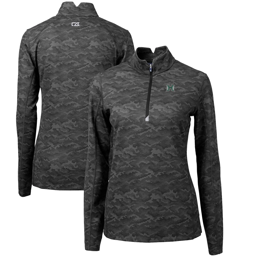 Women's Cutter & Buck Black Hawaii Warriors Traverse Camo Quarter-Zip Pullover Top