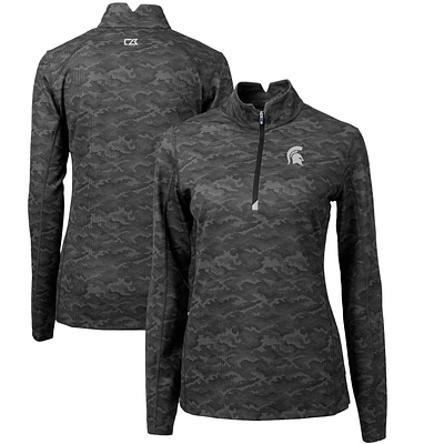 Women's Cutter & Buck Black Michigan State Spartans Traverse Camo Quarter-Zip Pullover Top