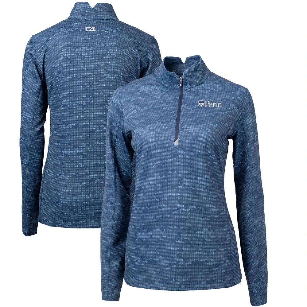 Women's Cutter & Buck Navy Pennsylvania Quakers Traverse Camo Quarter-Zip Pullover Top