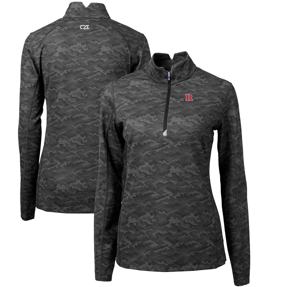 Women's Cutter & Buck Black Rutgers Scarlet Knights Traverse Camo Quarter-Zip Pullover Top