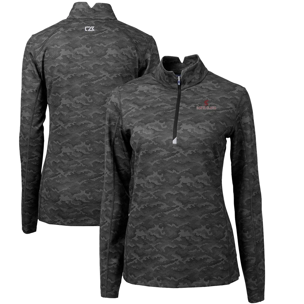Women's Cutter & Buck Black Santa Clara Broncos Traverse Camo Quarter-Zip Pullover Top