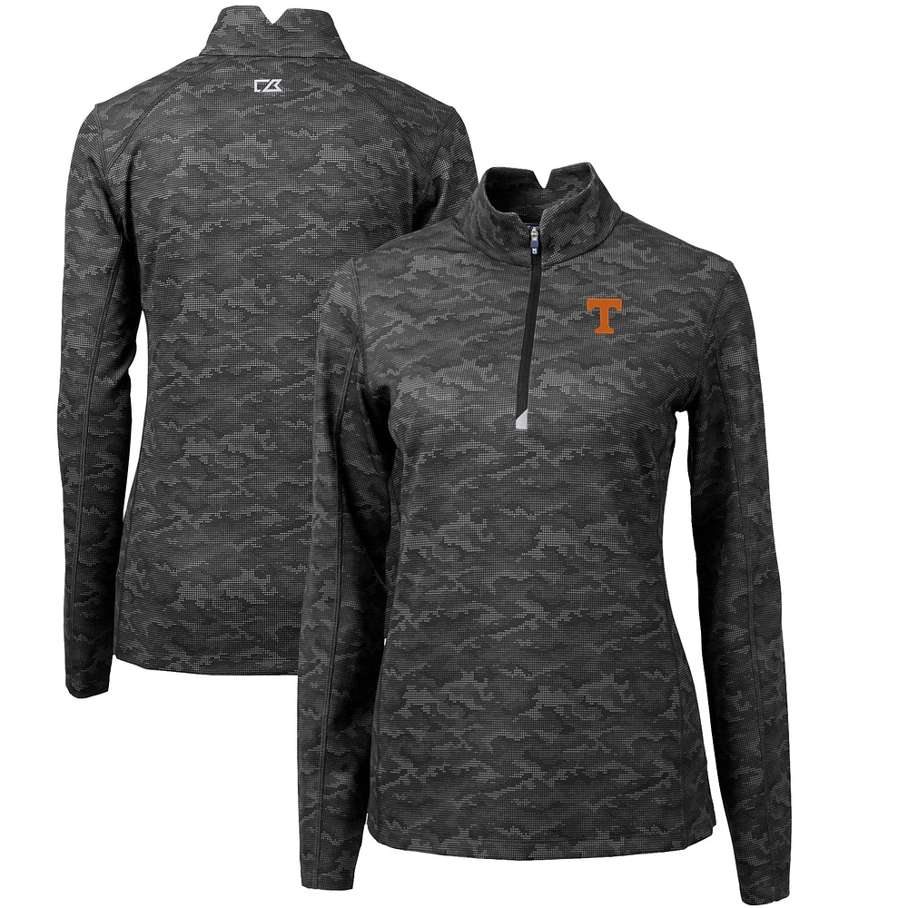 Women's Cutter & Buck Black Tennessee Volunteers Traverse Camo Quarter-Zip Pullover Top