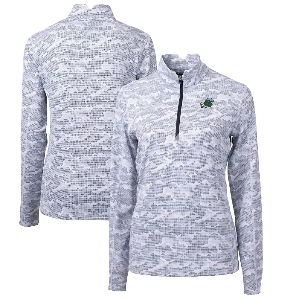 Women's Cutter & Buck Charcoal Tulane Green Wave Traverse Camo Quarter-Zip Pullover Top