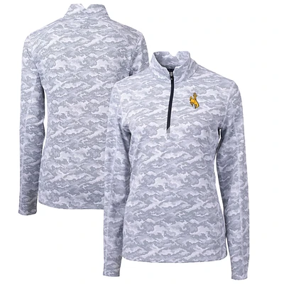 Women's Cutter & Buck Charcoal Wyoming Cowboys Traverse Camo Quarter-Zip Pullover Top