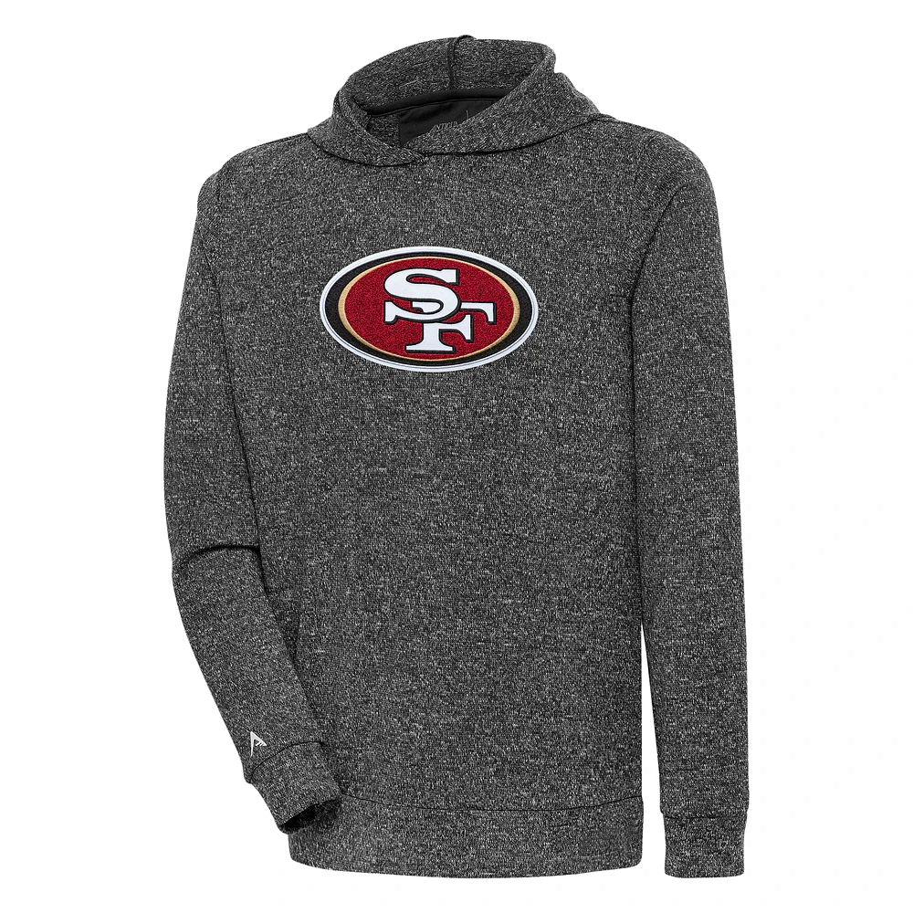 Men's Antigua Heathered Black San Francisco 49ers Absolute Chenille Pullover Hoodie
