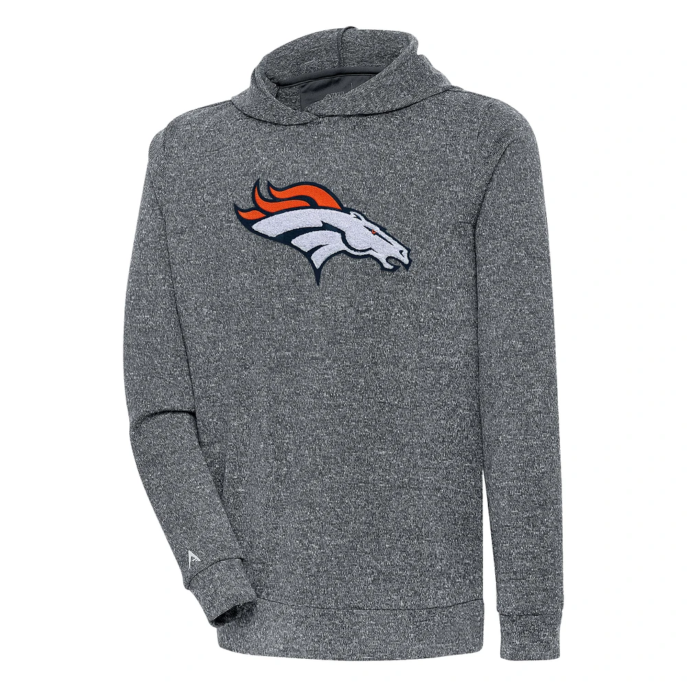 Men's Antigua Charcoal Denver Broncos Absolute Chenille Pullover Hoodie