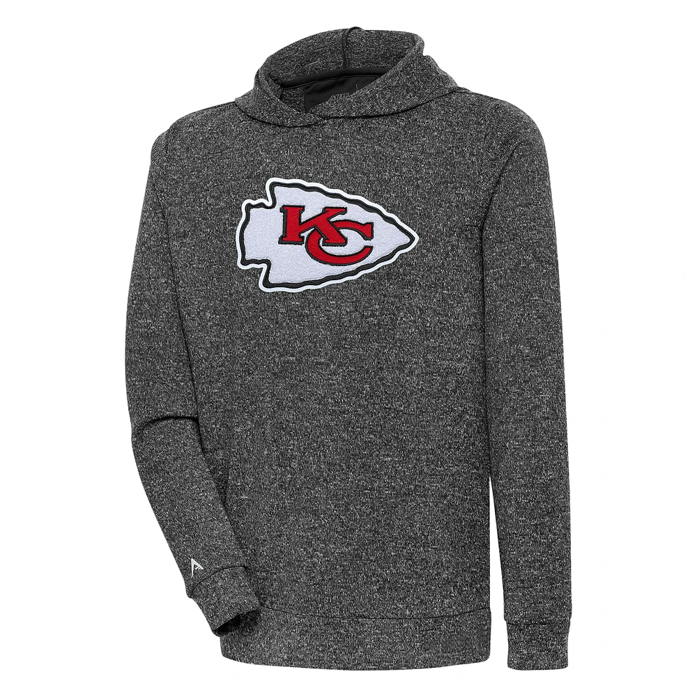 Men's Antigua Heathered Black Kansas City Chiefs Absolute Chenille Pullover Hoodie