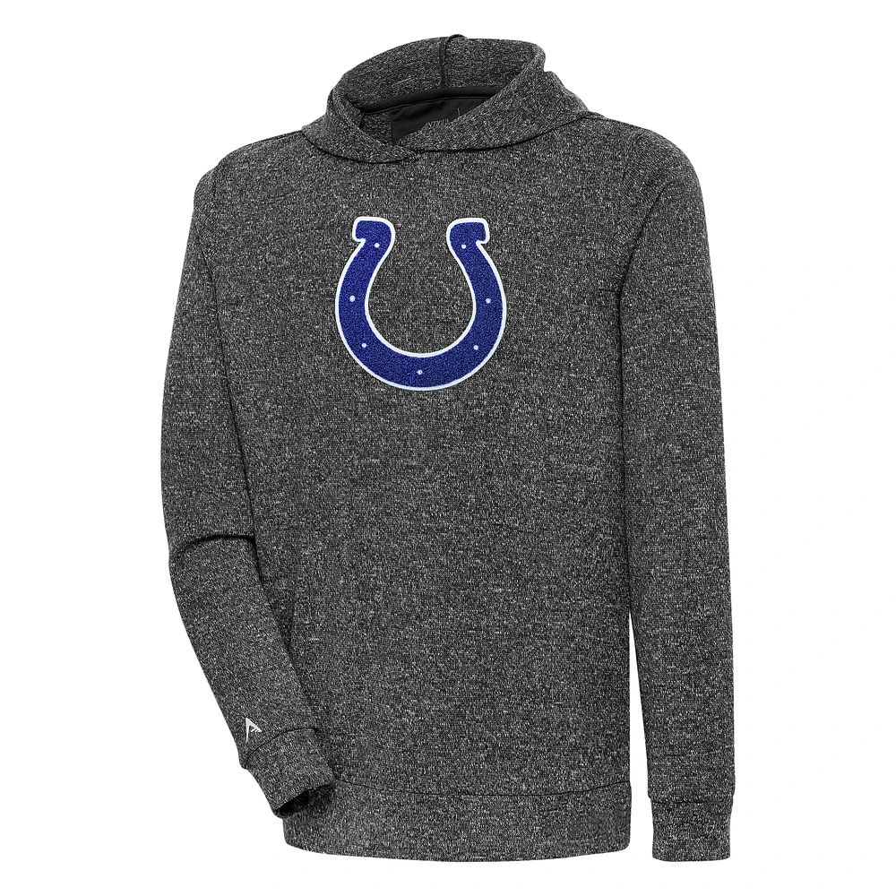 Men's Antigua Heathered Black Indianapolis Colts Absolute Chenille Pullover Hoodie