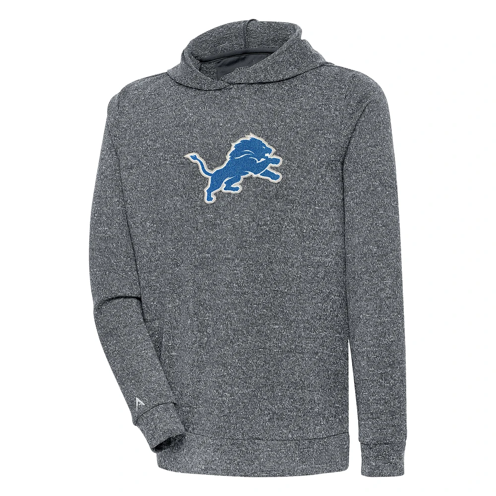 Men's Antigua Charcoal Detroit Lions Absolute Chenille Pullover Hoodie