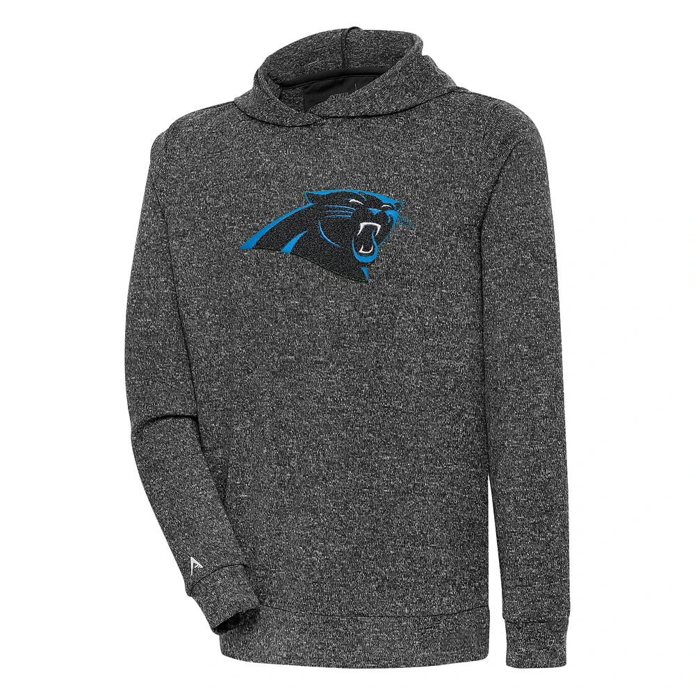 Men's Antigua Heathered Black Carolina Panthers Absolute Chenille Pullover Hoodie