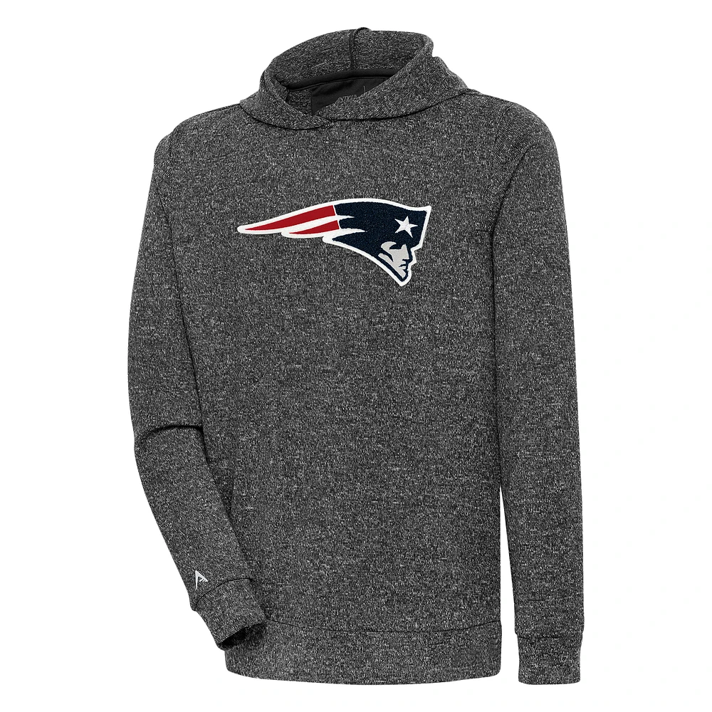 Men's Antigua Heathered Black New England Patriots Absolute Chenille Pullover Hoodie