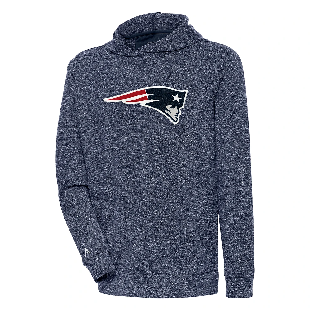 Men's Antigua Heathered Navy New England Patriots Absolute Chenille Pullover Hoodie