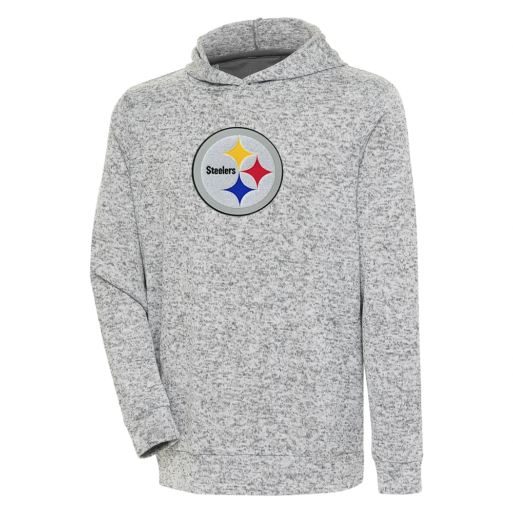 Men's Antigua Heathered Gray Pittsburgh Steelers Absolute Chenille Pullover Hoodie
