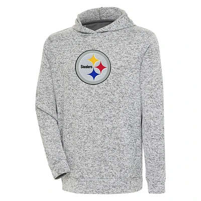 Men's Antigua Heathered Gray Pittsburgh Steelers Absolute Chenille Pullover Hoodie