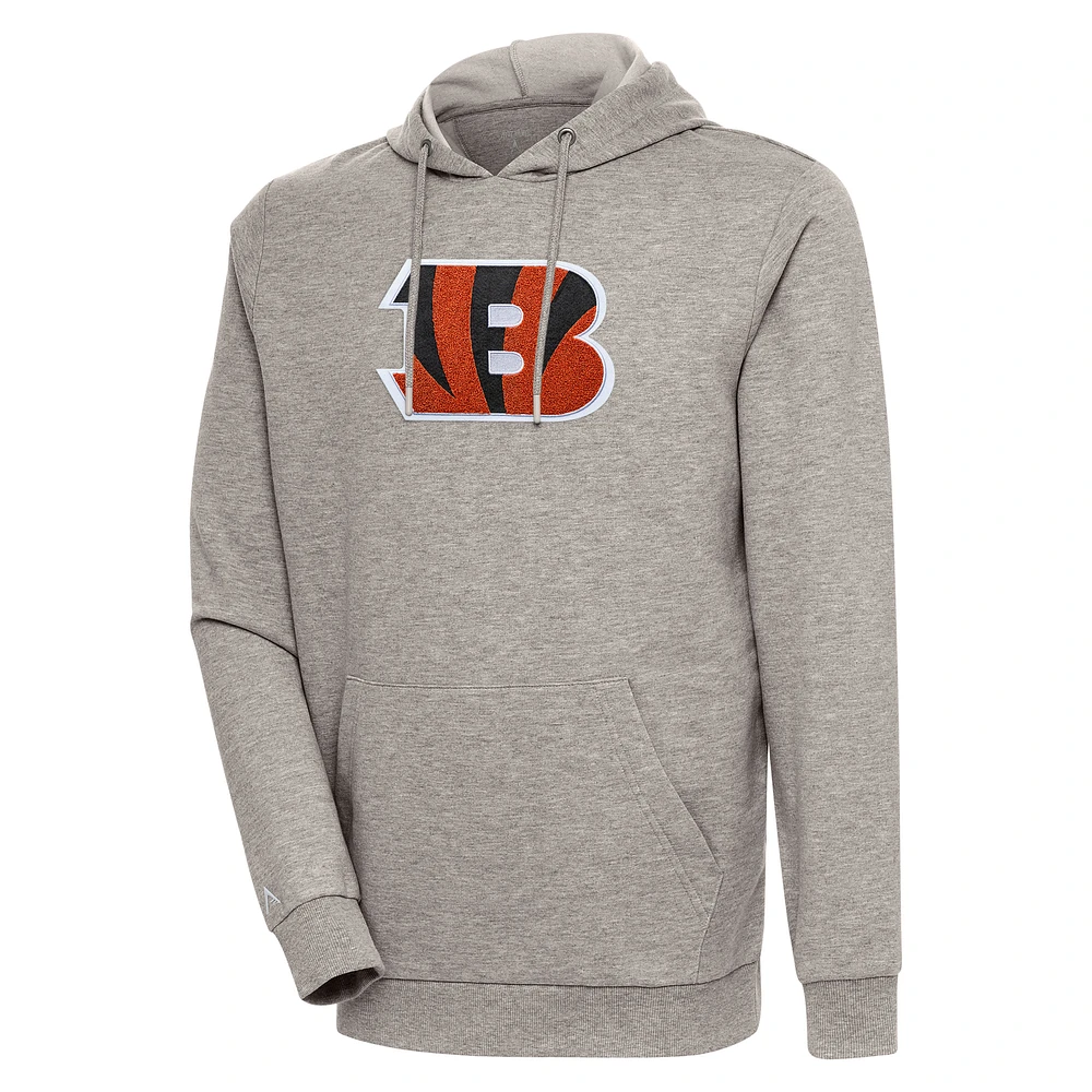 Men's Antigua Oatmeal Cincinnati Bengals Action Chenille Pullover Hoodie
