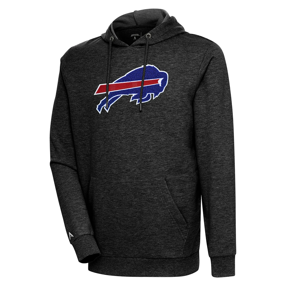 Men's Antigua Heathered Black Buffalo Bills Action Chenille Pullover Hoodie