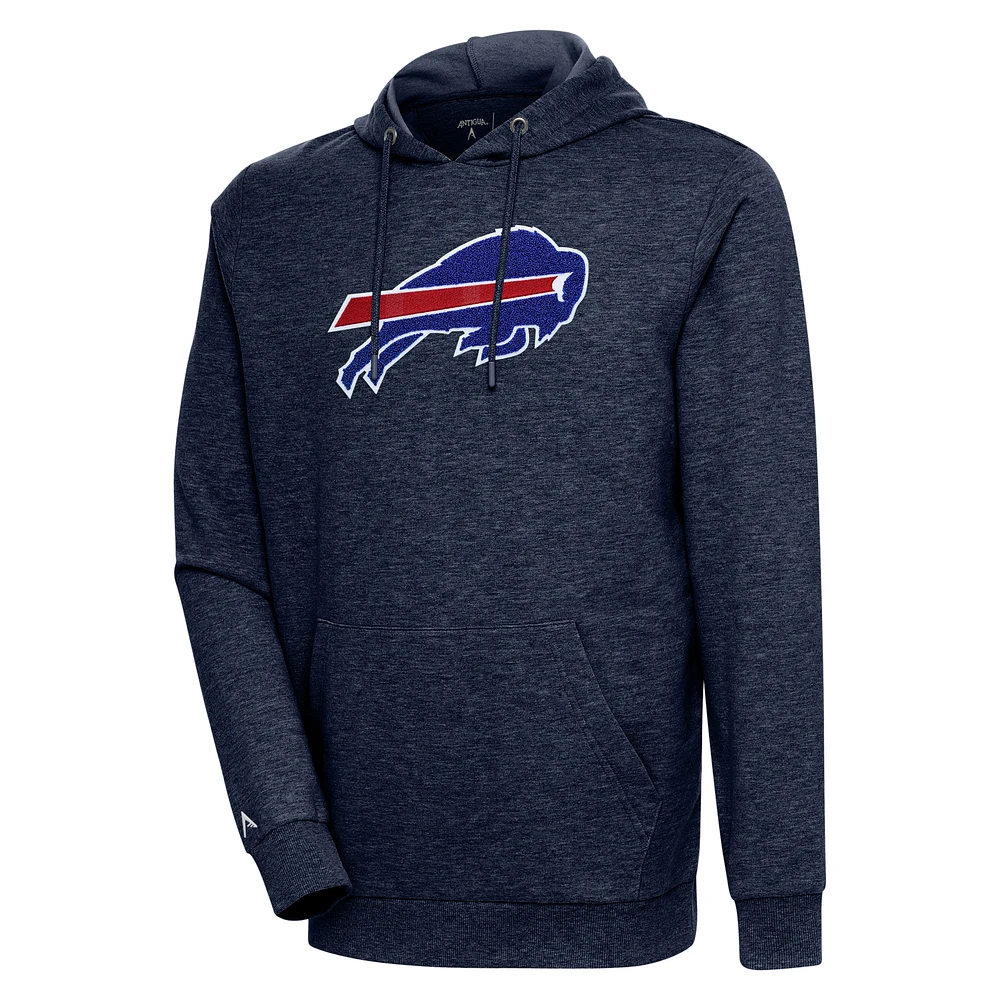 Men's Antigua Heathered Navy Buffalo Bills Action Chenille Pullover Hoodie