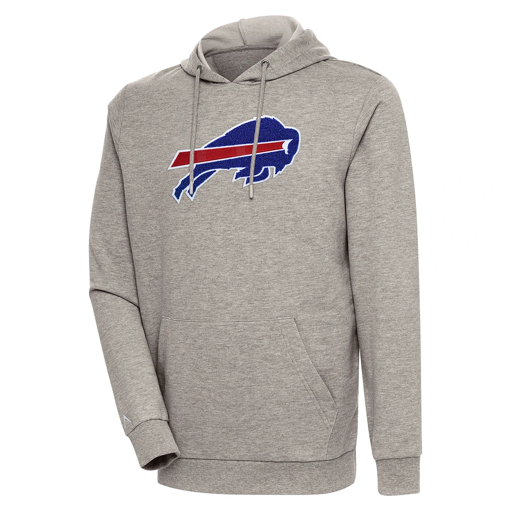 Men's Antigua Oatmeal Buffalo Bills Action Chenille Pullover Hoodie