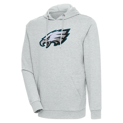 Men's Antigua Heathered Gray Philadelphia Eagles Action Chenille Pullover Hoodie