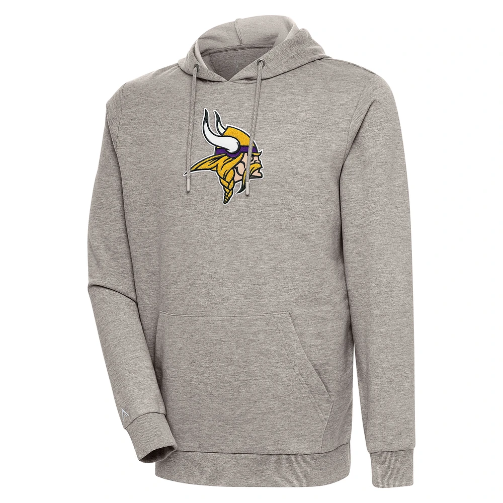 Men's Antigua Oatmeal Minnesota Vikings Action Chenille Pullover Hoodie