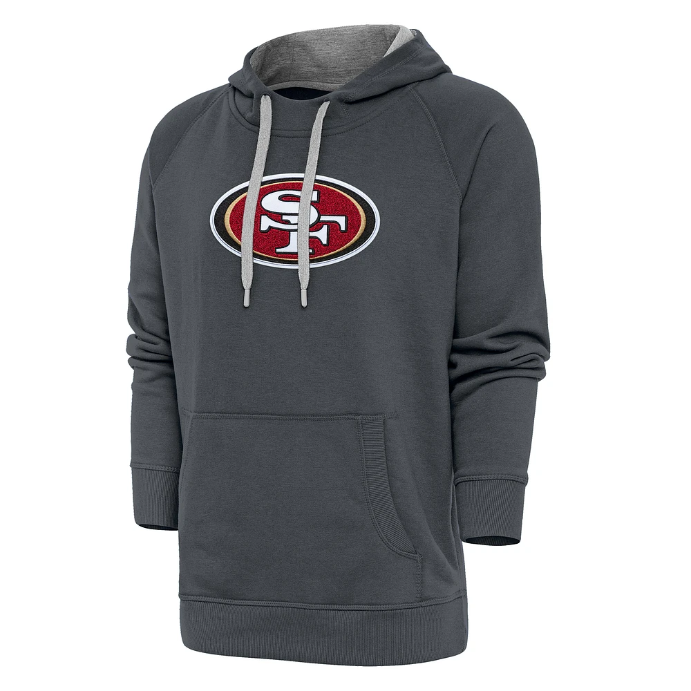 Men's Antigua Charcoal San Francisco 49ers Victory Chenille Pullover Hoodie
