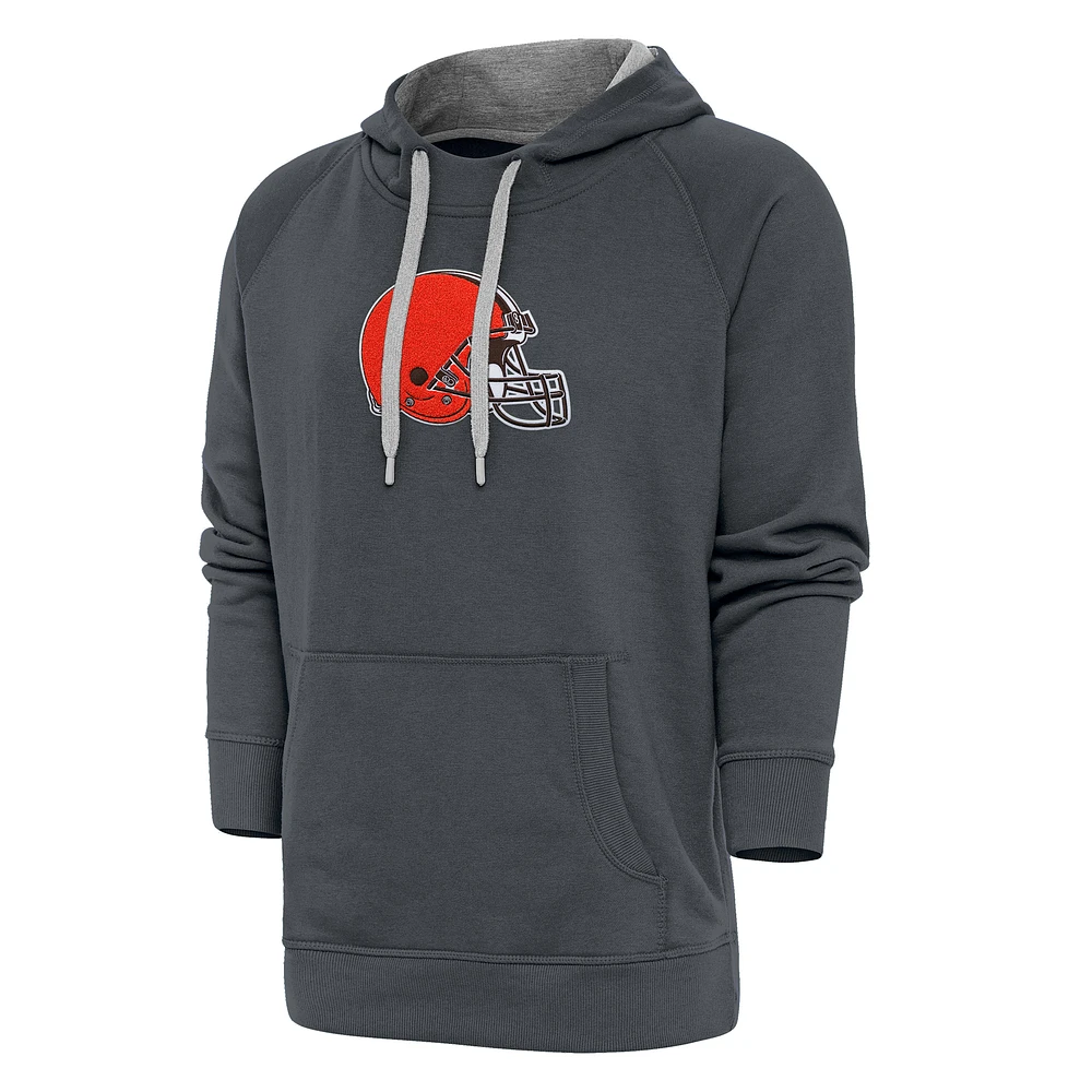 Men's Antigua Charcoal Cleveland Browns Victory Chenille Pullover Hoodie