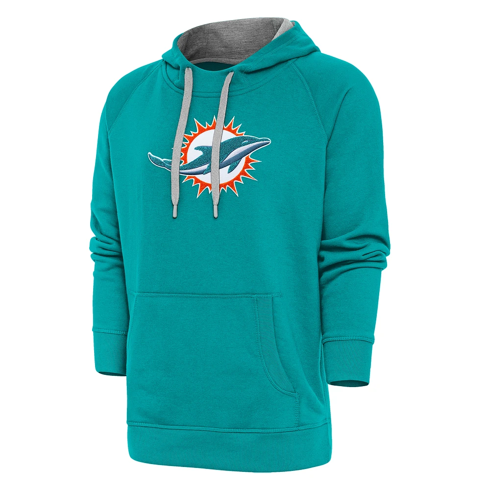 Men's Antigua Aqua Miami Dolphins Victory Chenille Pullover Hoodie