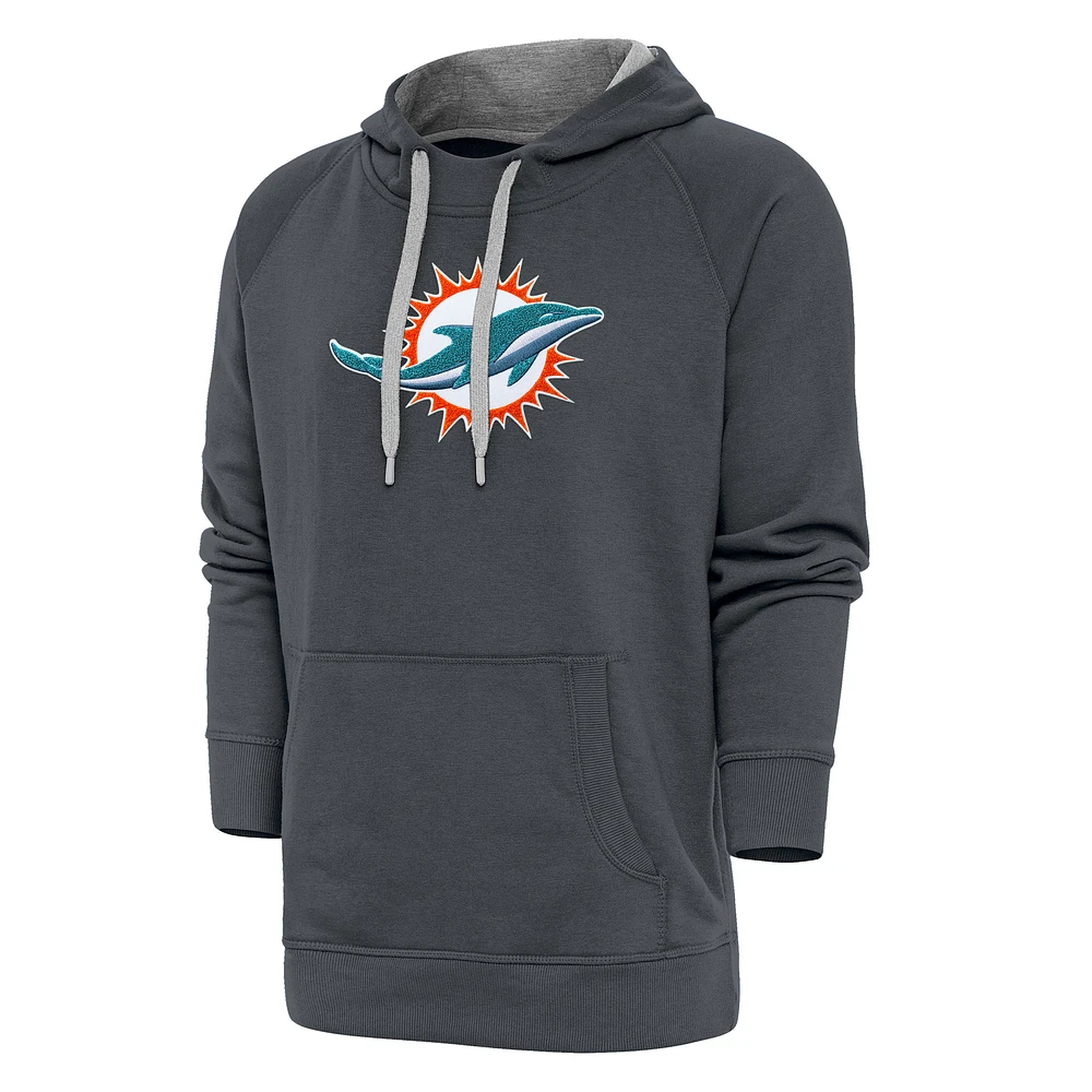 Men's Antigua Charcoal Miami Dolphins Victory Chenille Pullover Hoodie