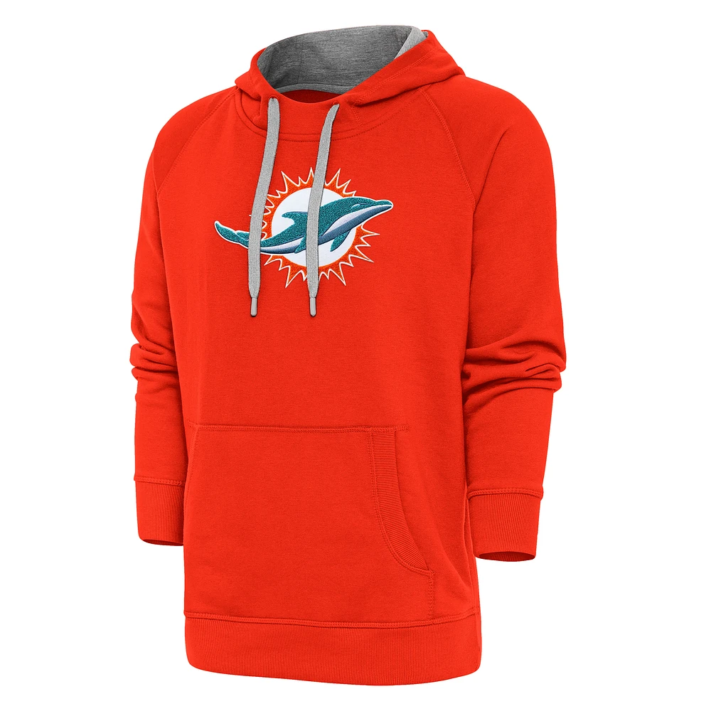Men's Antigua Orange Miami Dolphins Victory Chenille Pullover Hoodie