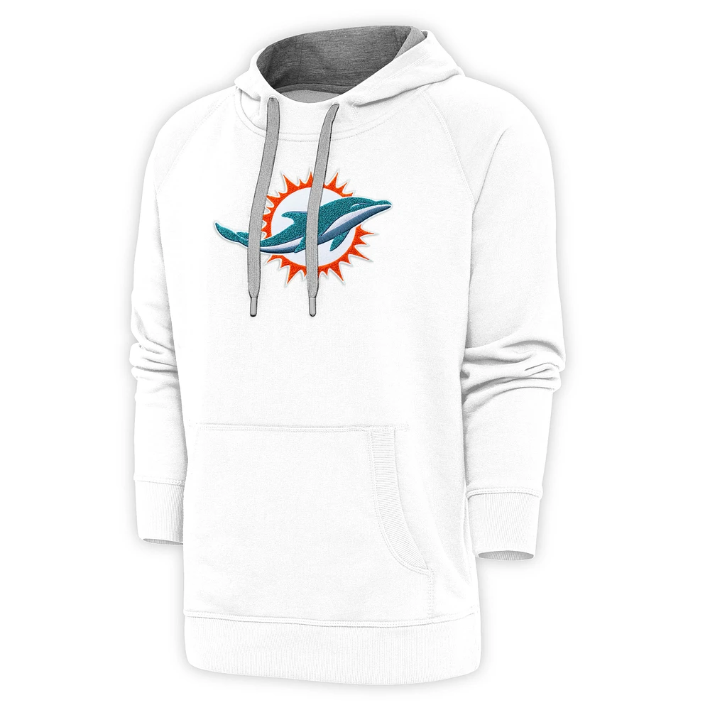 Men's Antigua White Miami Dolphins Victory Chenille Pullover Hoodie
