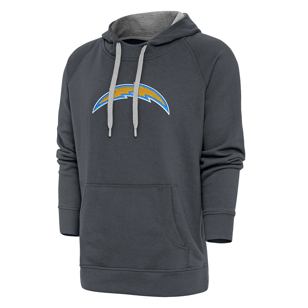Men's Antigua Charcoal Los Angeles Chargers Victory Chenille Pullover Hoodie