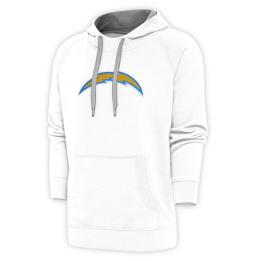 Men's Antigua White Los Angeles Chargers Victory Chenille Pullover Hoodie